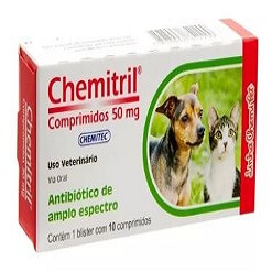 Chemitril 50mg - Antibiótico - Cães com 10 Comprimidos